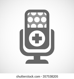 Illustration of an isolated microphone icon with a round pharmacy sign