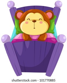 illustration of isolated monkey sleeping in bed