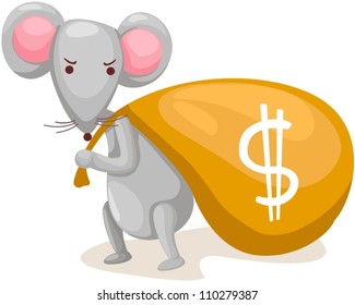 illustration of isolated  mouse carry bag with money
