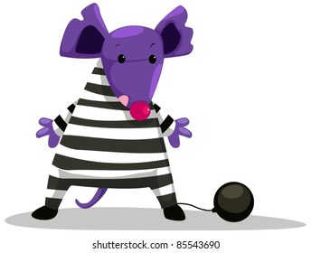 illustration of isolated  mouse prisoner on white