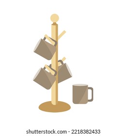 illustration of isolated mug hanging on hanger with 4 mugs, design on white background