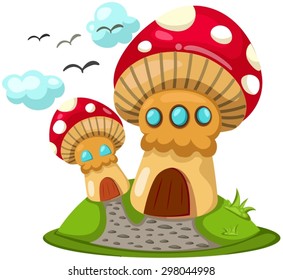 illustration of isolated mushroom houses on white