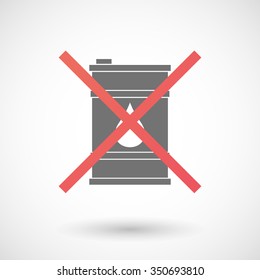 Illustration of an isolated not allowed cross icon with a barrel of oil