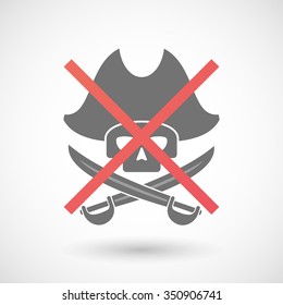 Illustration of an isolated not allowed cross icon with a pirate skull