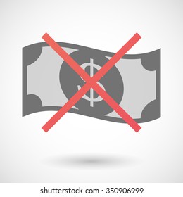 Illustration of an isolated not allowed cross icon with a dollar bank note