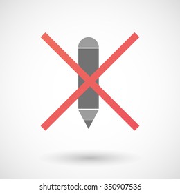 Illustration of an isolated not allowed cross icon with a pencil