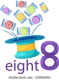 illustration of isolated number 8 character with candies