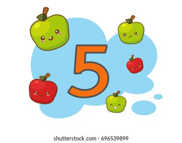 illustration of isolated number five character with apple