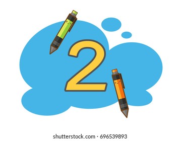 illustration of isolated number two character with pen