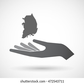 Illustration of an isolated offerign hand icon with  the map of South Korea