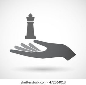 Illustration of an isolated offerign hand icon with a  king   chess figure