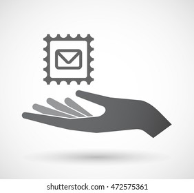 Illustration of an isolated offerign hand icon with  a mail stamp sign