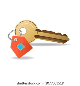 Illustration isolated on white background with golden key for real estate services. Realism style, vector