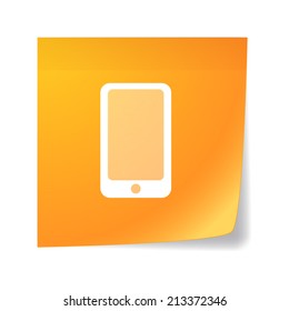 Illustration of an isolated orange sticky note with a smartphone