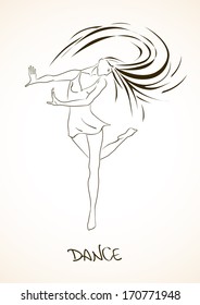 Illustration with isolated outline beautiful dancing girl