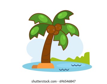Illustration of isolated palm trees with coconut on white background