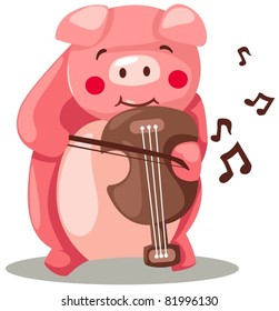 illustration of isolated pig playing violin on white