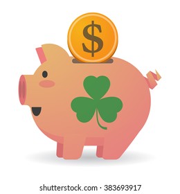 Illustration of an isolated piggy bank with a clover