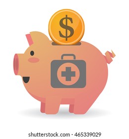 Illustration of an isolated   piggy bank  with  a first aid kit icon