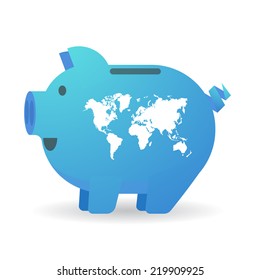 Illustration of an isolated piggy bank with a world map
