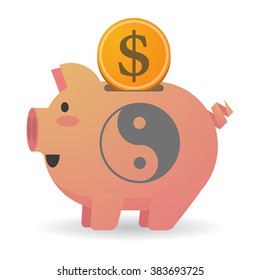 Illustration of an isolated piggy bank with a ying yang