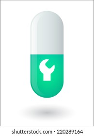 Illustration of an isolated pill with a monkey wrench