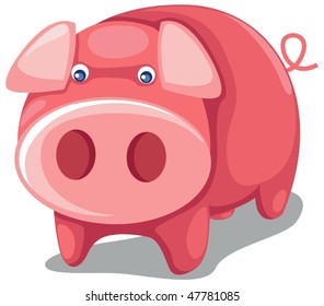 illustration of isolated pink pig on white background