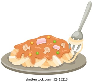illustration of isolated a plate of spaghetti with fork on white
