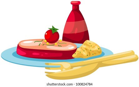 illustration of isolated  plate of steak on white background