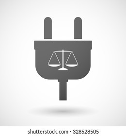 Illustration of an isolated plug icon with a justice weight scale sign