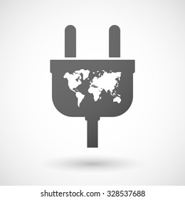 Illustration of an isolated plug icon with a world map