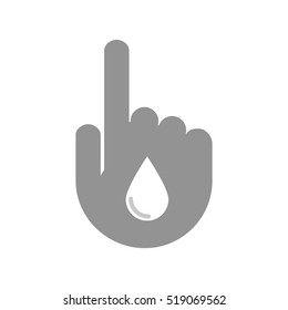 Illustration of an isolated pointing hand icon with a blood drop