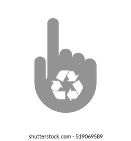 Illustration of an isolated pointing hand icon with a recycle sign