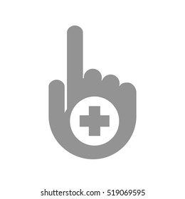 Illustration of an isolated pointing hand icon with a round pharmacy sign