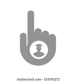 Illustration of an isolated pointing hand icon with a student