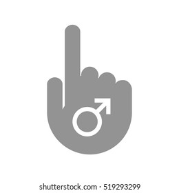 Illustration of an isolated pointing hand icon with a male sign