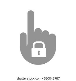 Illustration of an isolated pointing hand icon with a closed lock pad