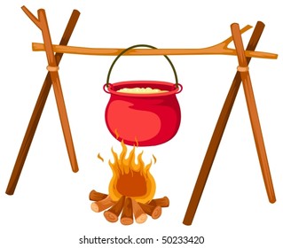 illustration of isolated pot on the fire  in camping