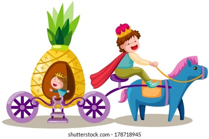 illustration of isolated prince driving pineapple carriage 