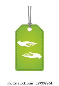 Illustration of an isolated product label with  two hands giving and receiving  or protecting