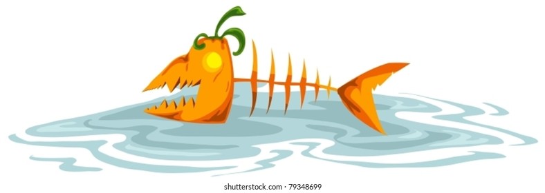 illustration of isolated pumpkin fish skeleton on white