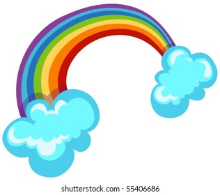 illustration of isolated a rainbow with two clouds on white