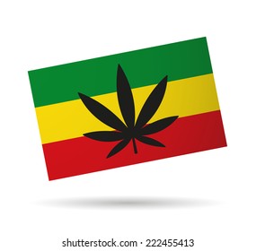 Illustration of an isolated  rasta flag with a hemp leaf