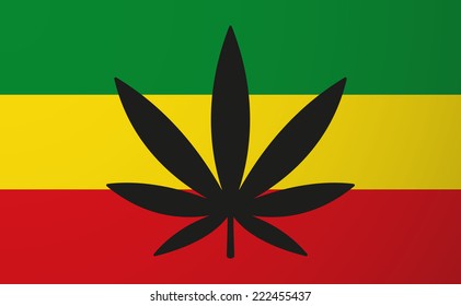 Illustration of an isolated  rasta flag with a hemp leaf