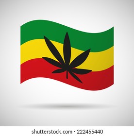 Illustration of an isolated  rasta flag with a hemp leaf