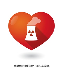 Illustration of an isolated red heart with a nuclear power station