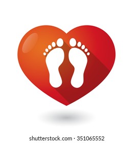 Illustration of an isolated red heart with two footprints