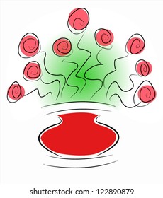 illustration of isolated red roses in vase, cartoon vector