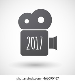 Illustration of an isolated retro cinema camera icon with  a 2017 year  number icon