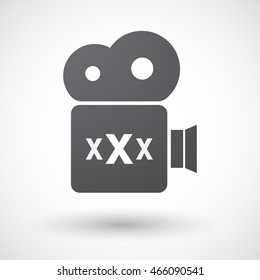 Illustration of an isolated retro cinema camera icon with  a XXX letter icon